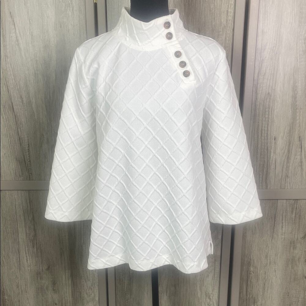 Soft Surroundings Deco Grid Mock Neck Jacquard Pullover Sweatshirt Women's L